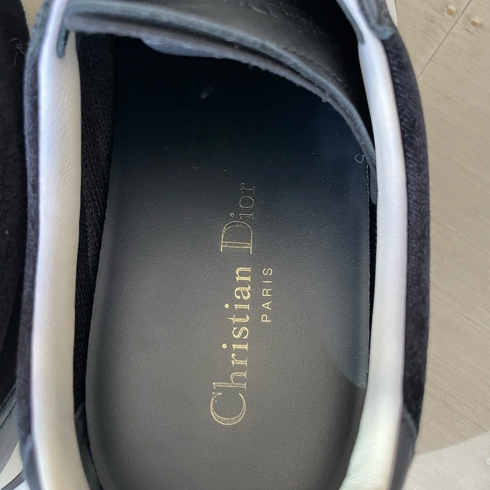 christian Dior black velour white logo sneakers trainers flats sz 38